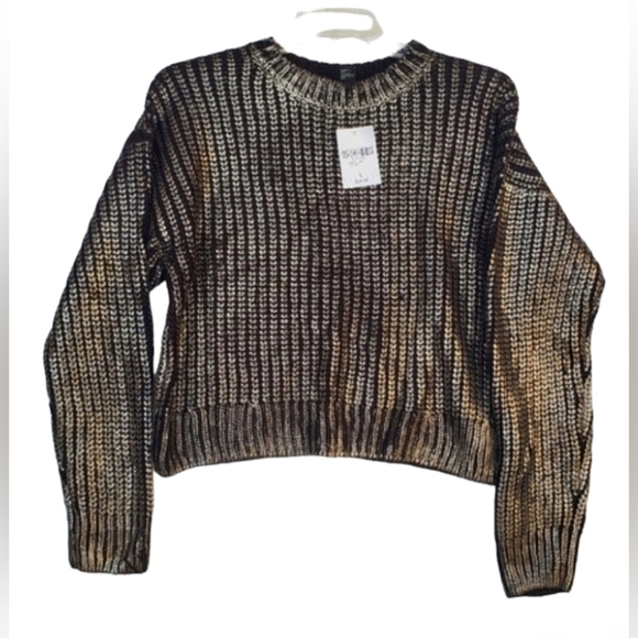 Crop Metallic Gold Black Cable Knit Sweater NWT Size L - Picture 16 of 16